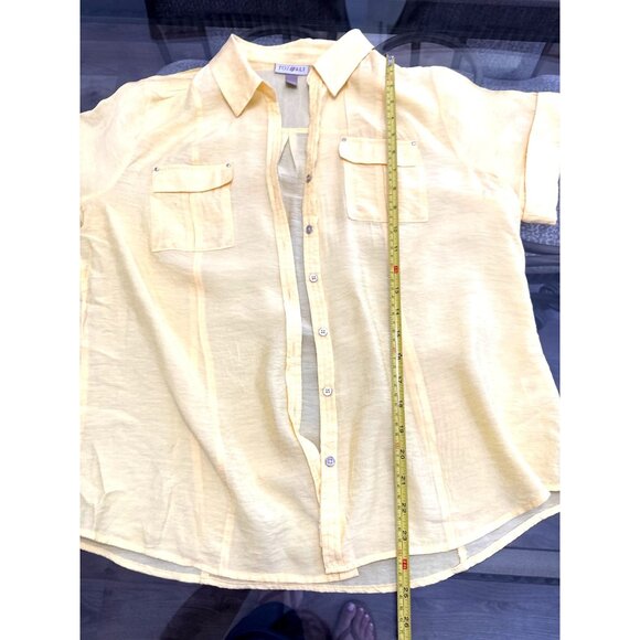 Roz & Ali Yellow Button-Down Blouse With Roll Tab Sleeves L - Picture 7 of 7